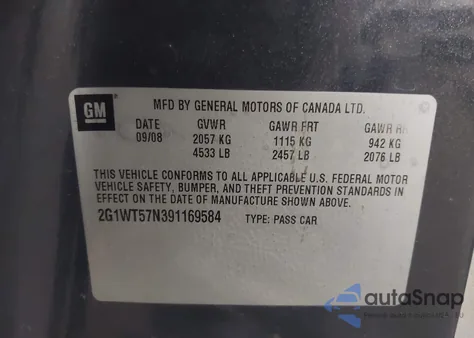 2009 Chevrolet Impala Lt from USA, damaged, VIN 2G1WT57N391169584